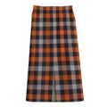 Halloween Buffalo Plaid Print Cotton Front Slit Maxi Skirt