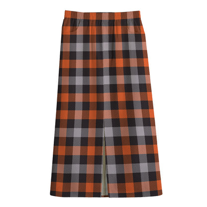 Halloween Buffalo Plaid Print Cotton Front Slit Maxi Skirt