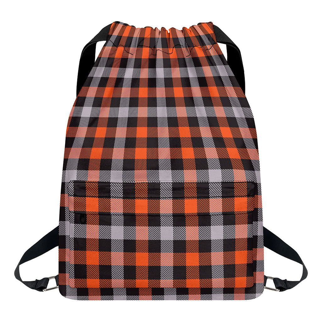 Halloween Buffalo Plaid Print Drawstring Backpack