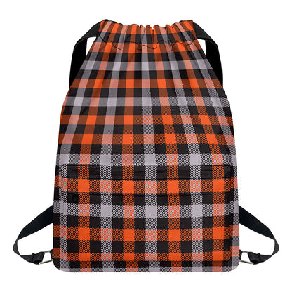 Halloween Buffalo Plaid Print Drawstring Backpack