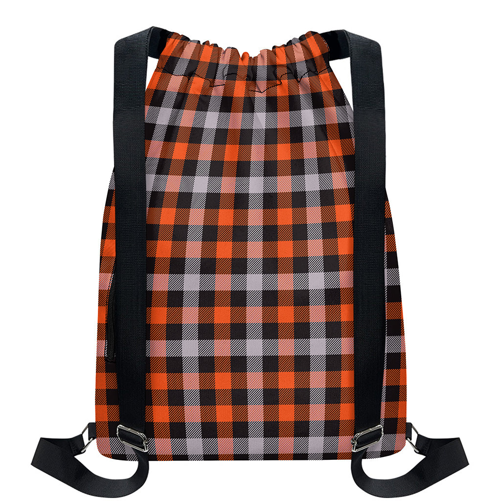Halloween Buffalo Plaid Print Drawstring Backpack