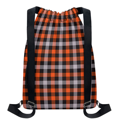 Halloween Buffalo Plaid Print Drawstring Backpack