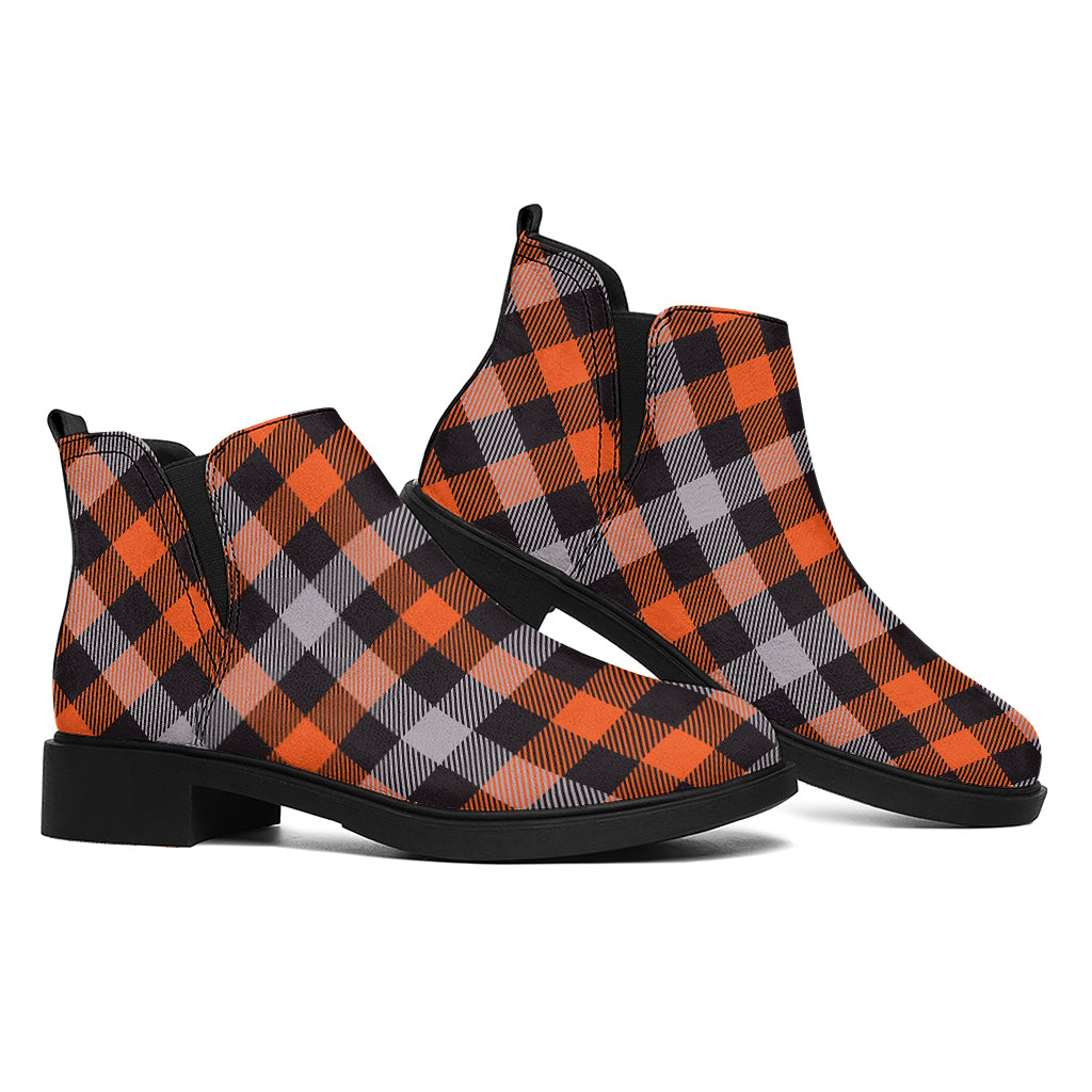 Halloween Buffalo Plaid Print Flat Ankle Boots