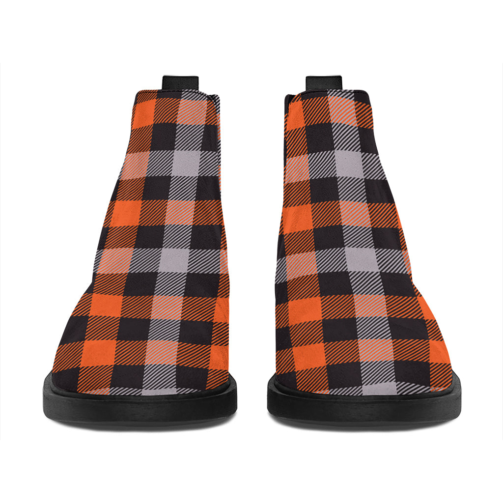Halloween Buffalo Plaid Print Flat Ankle Boots
