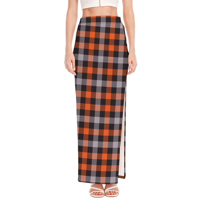 Halloween Buffalo Plaid Print High Slit Maxi Skirt