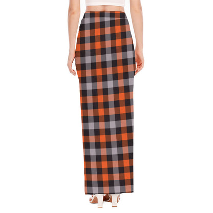 Halloween Buffalo Plaid Print High Slit Maxi Skirt
