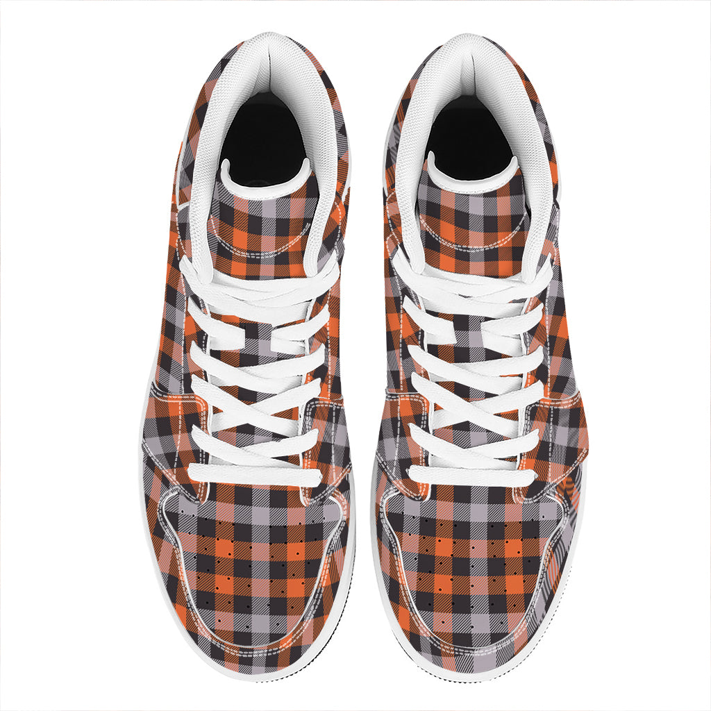 Halloween Buffalo Plaid Print High Top Leather Sneakers