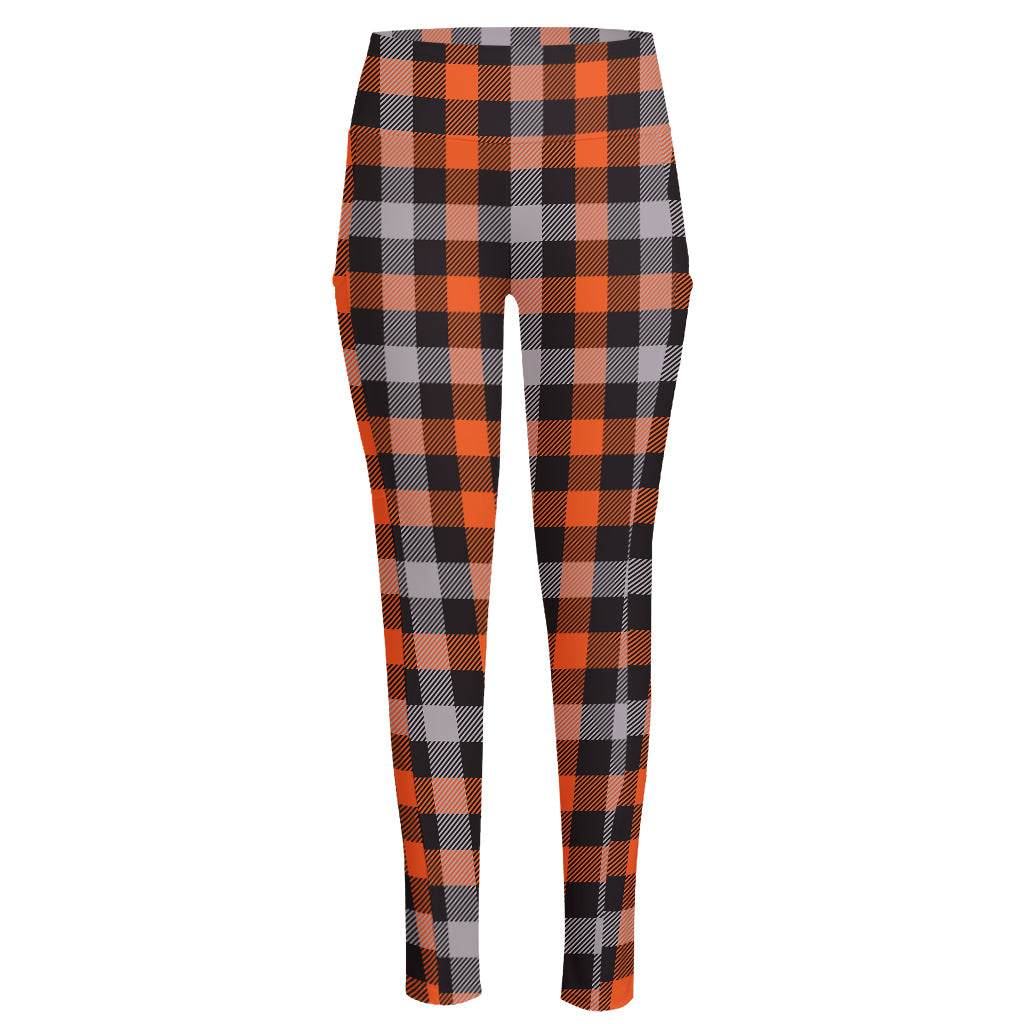 Halloween Buffalo Plaid Print High-Waisted Pocket Leggings