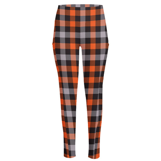 Halloween Buffalo Plaid Print High-Waisted Pocket Leggings