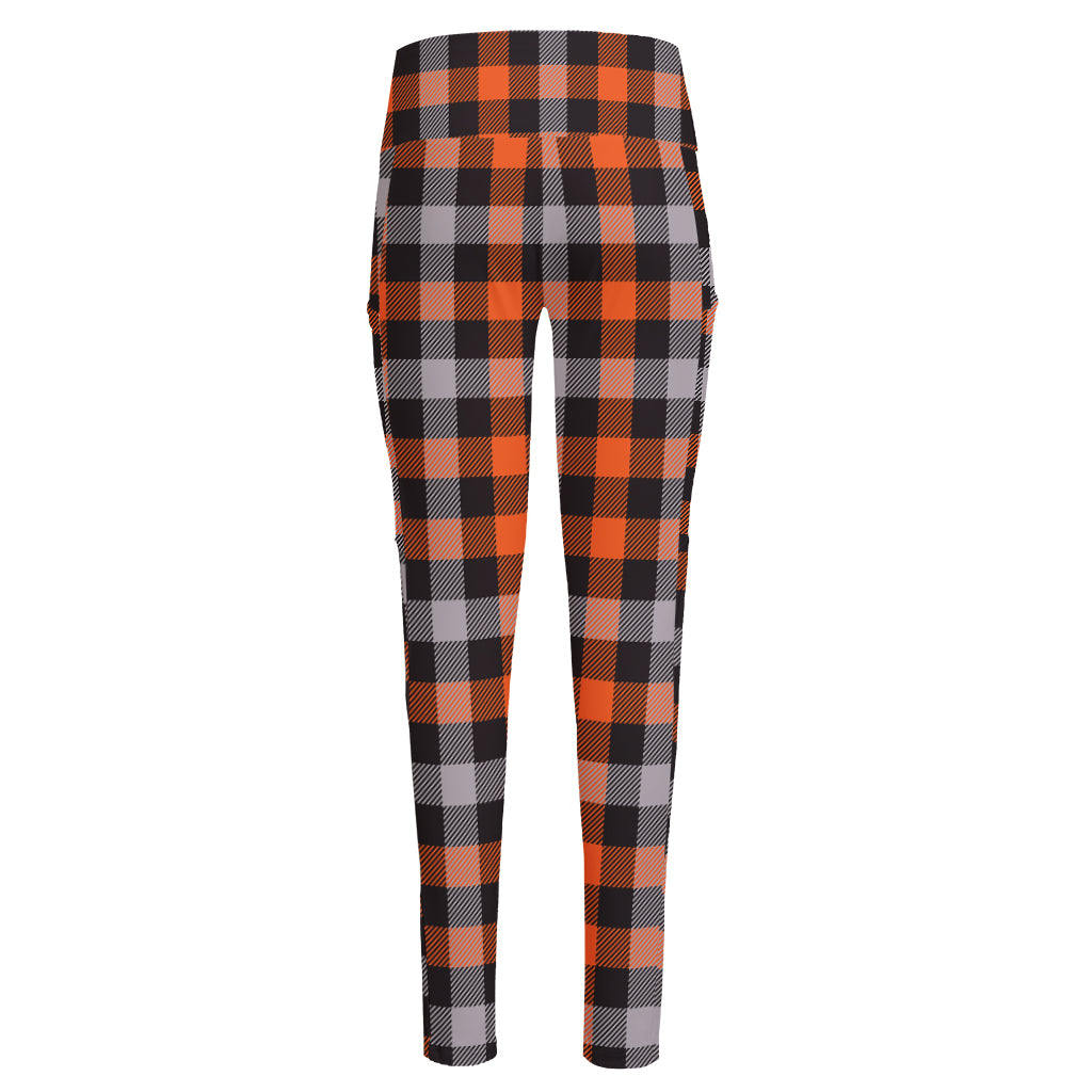Halloween Buffalo Plaid Print High-Waisted Pocket Leggings