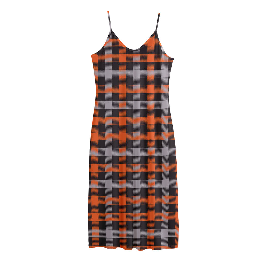 Halloween Buffalo Plaid Print Jersey Midi Cami Dress