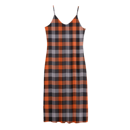Halloween Buffalo Plaid Print Jersey Midi Cami Dress
