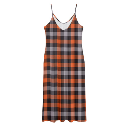 Halloween Buffalo Plaid Print Jersey Midi Cami Dress