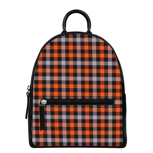 Halloween Buffalo Plaid Print Leather Backpack