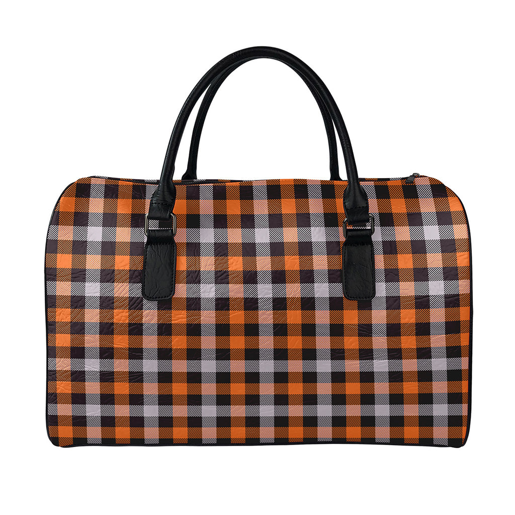 Halloween Buffalo Plaid Print Leather Duffle Bag