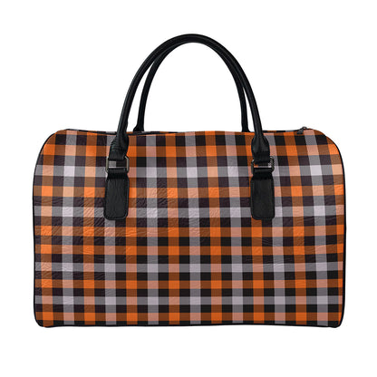 Halloween Buffalo Plaid Print Leather Duffle Bag