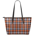 Halloween Buffalo Plaid Print Leather Tote Bag With Zipper