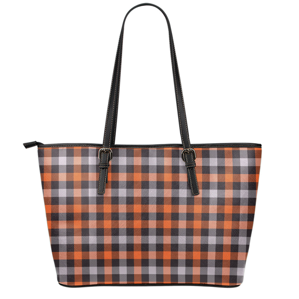 Halloween Buffalo Plaid Print Leather Tote Bag