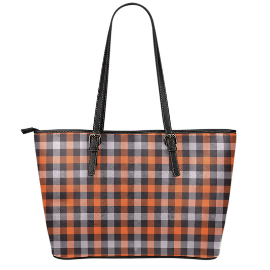 Halloween Buffalo Plaid Print Leather Tote Bag
