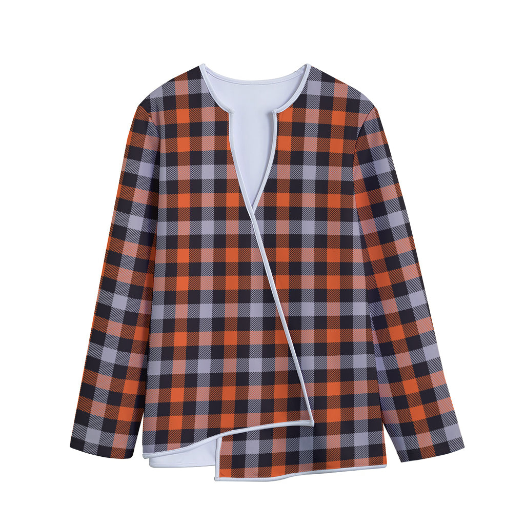 Halloween Buffalo Plaid Print Long Sleeve Short Coat