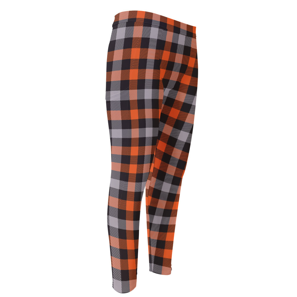 Halloween Buffalo Plaid Print Men's Compression Pants