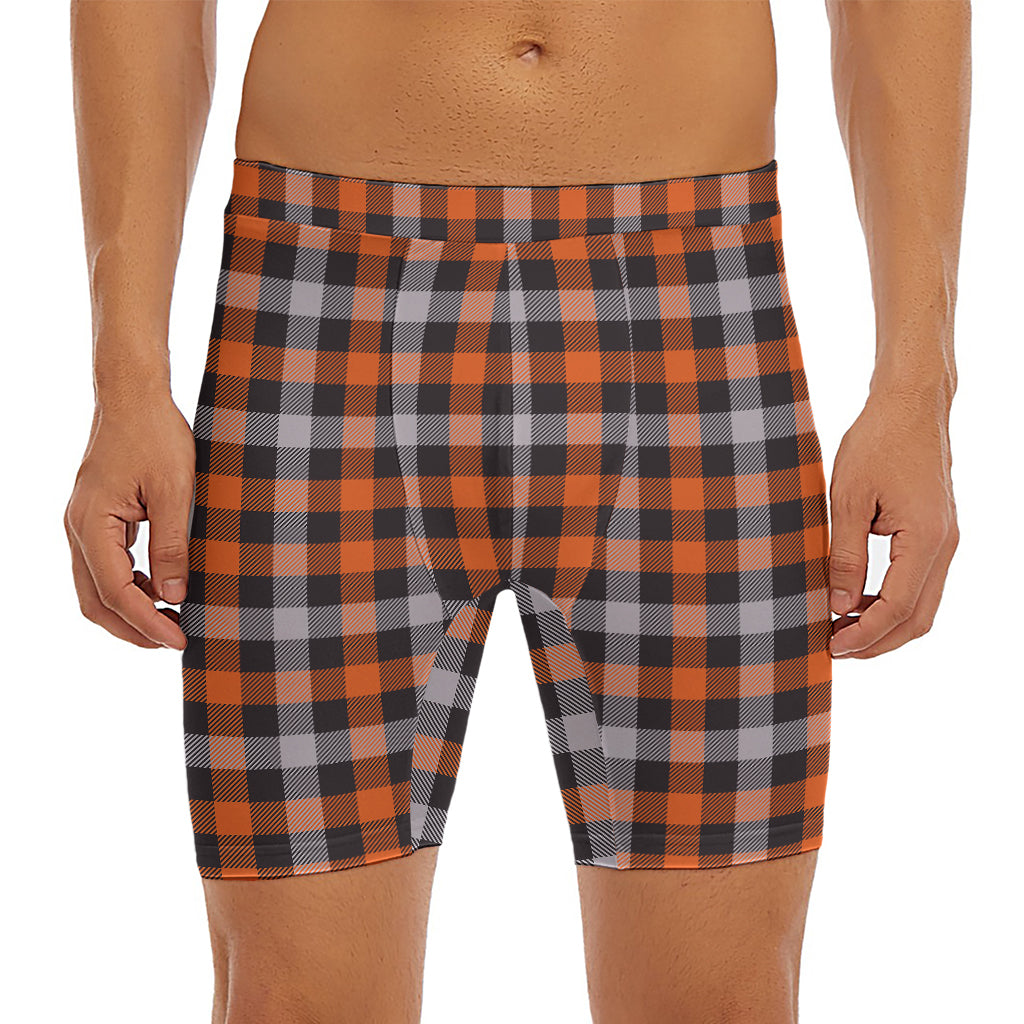 Halloween Buffalo Plaid Print Men's Long Boxer Briefs