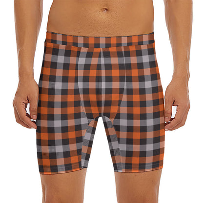 Halloween Buffalo Plaid Print Men's Long Boxer Briefs