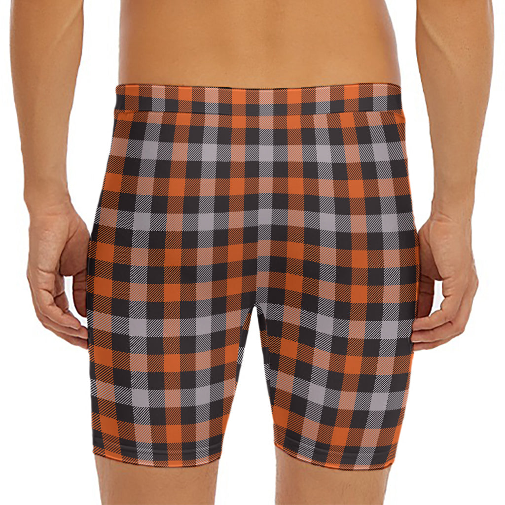 Halloween Buffalo Plaid Print Men's Long Boxer Briefs