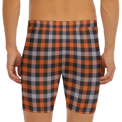 Halloween Buffalo Plaid Print Men's Long Boxer Briefs