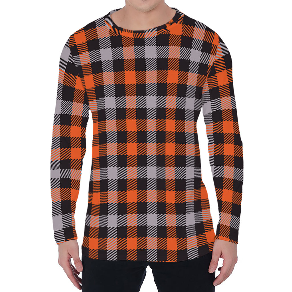 Halloween Buffalo Plaid Print Men's Long Sleeve T-Shirt