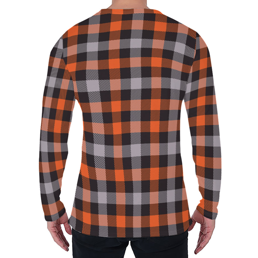 Halloween Buffalo Plaid Print Men's Long Sleeve T-Shirt