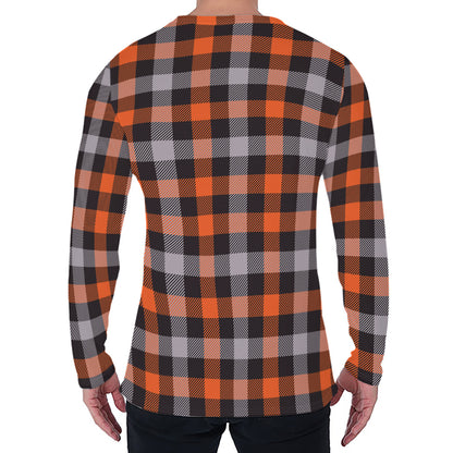 Halloween Buffalo Plaid Print Men's Long Sleeve T-Shirt