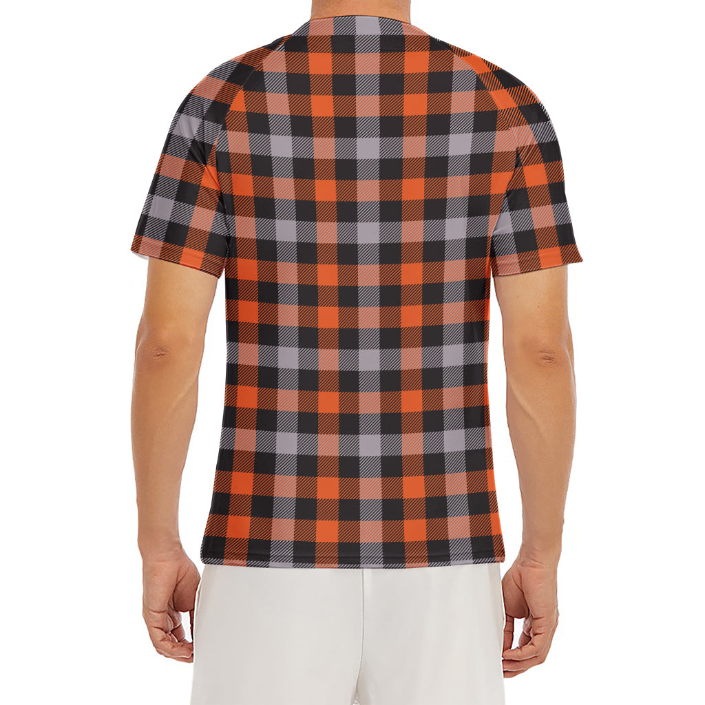 Halloween Buffalo Plaid Print Men's Short Sleeve Rash Guard