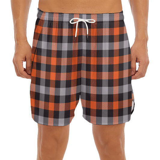 Halloween Buffalo Plaid Print Men's Split Running Shorts