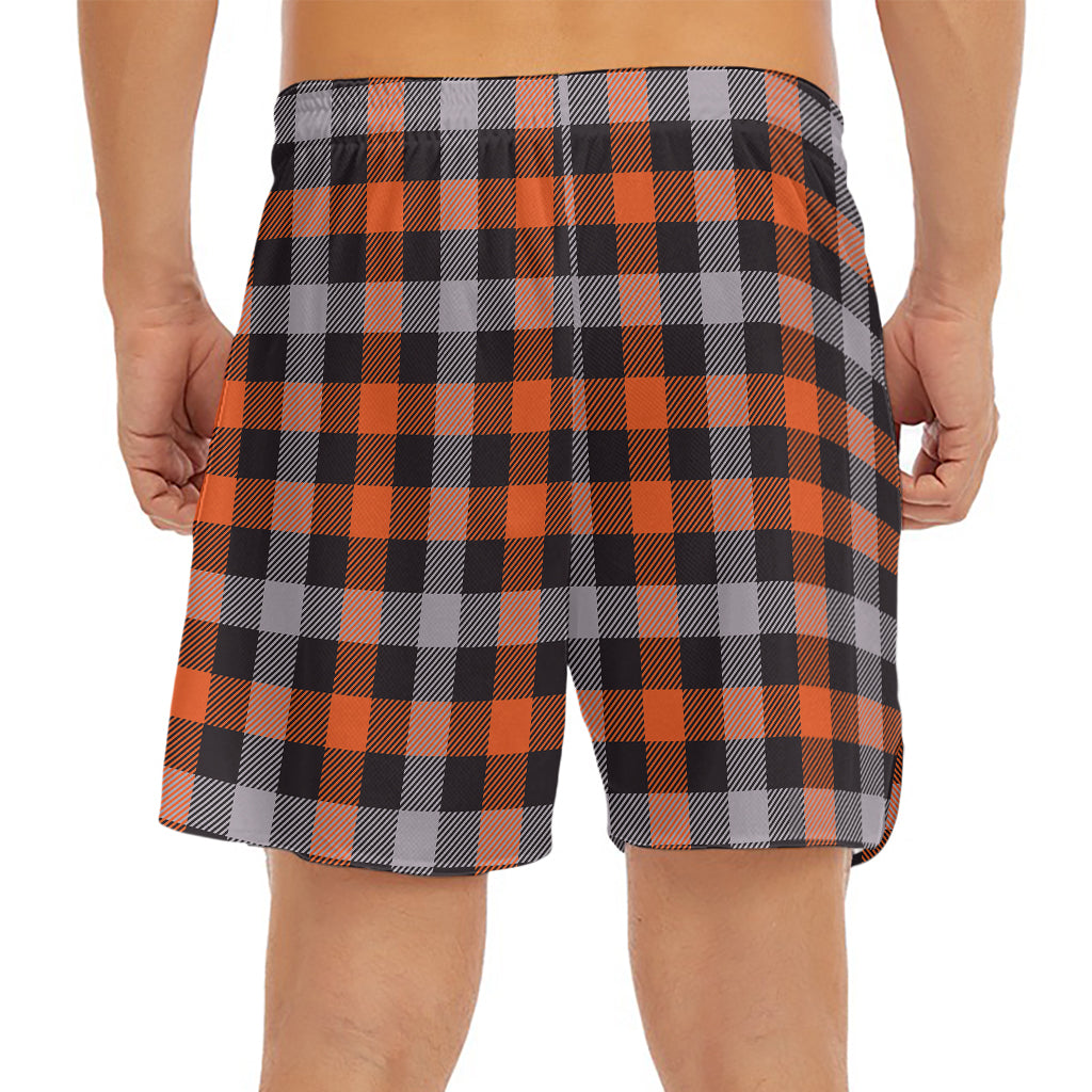 Halloween Buffalo Plaid Print Men's Split Running Shorts