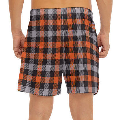 Halloween Buffalo Plaid Print Men's Split Running Shorts