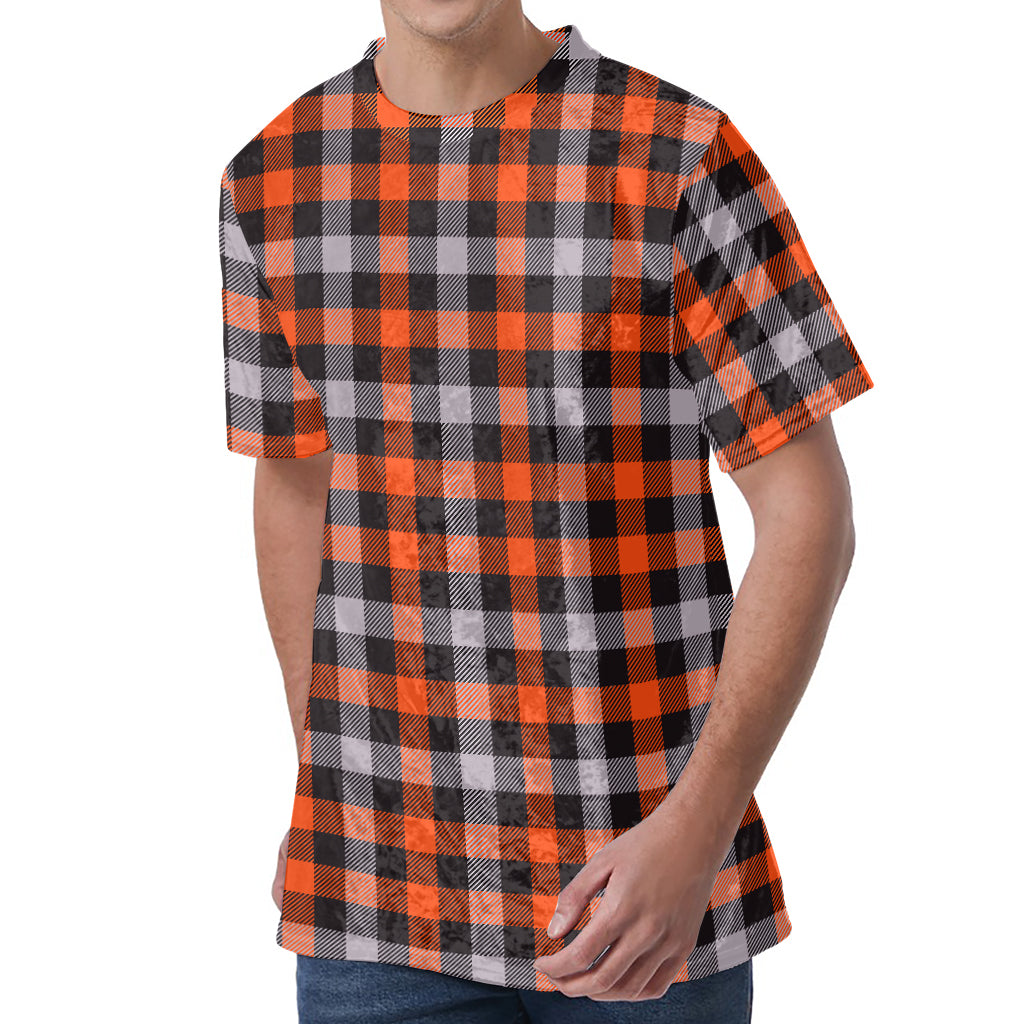 Halloween Buffalo Plaid Print Men's Velvet T-Shirt