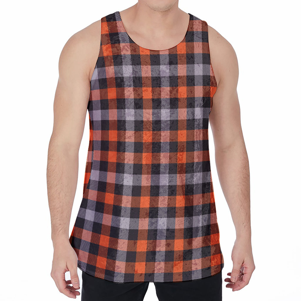 Halloween Buffalo Plaid Print Men's Velvet Tank Top
