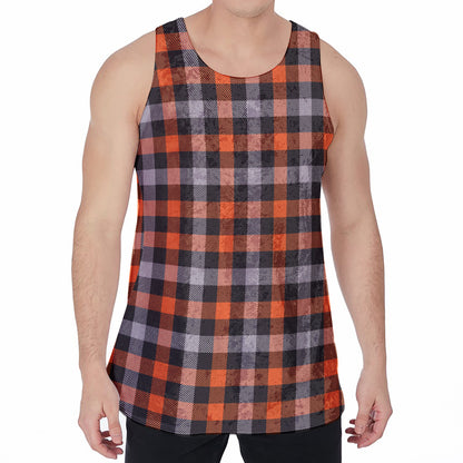 Halloween Buffalo Plaid Print Men's Velvet Tank Top