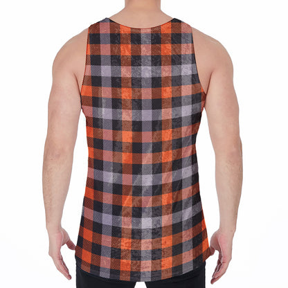 Halloween Buffalo Plaid Print Men's Velvet Tank Top