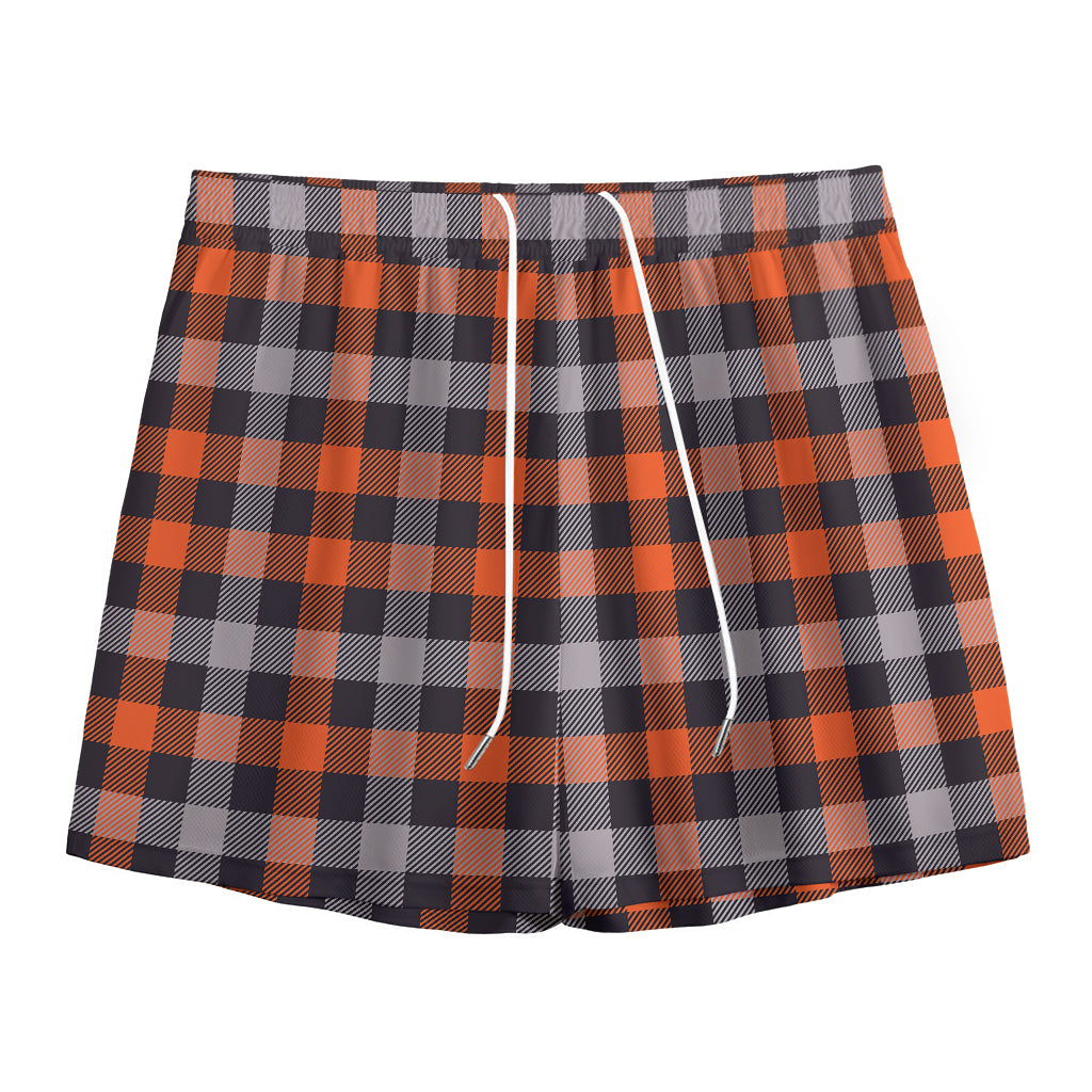 Halloween Buffalo Plaid Print Mesh Shorts