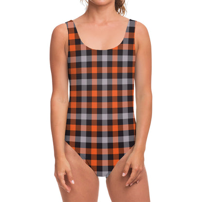 Halloween Buffalo Plaid Print One Piece Swimsuit