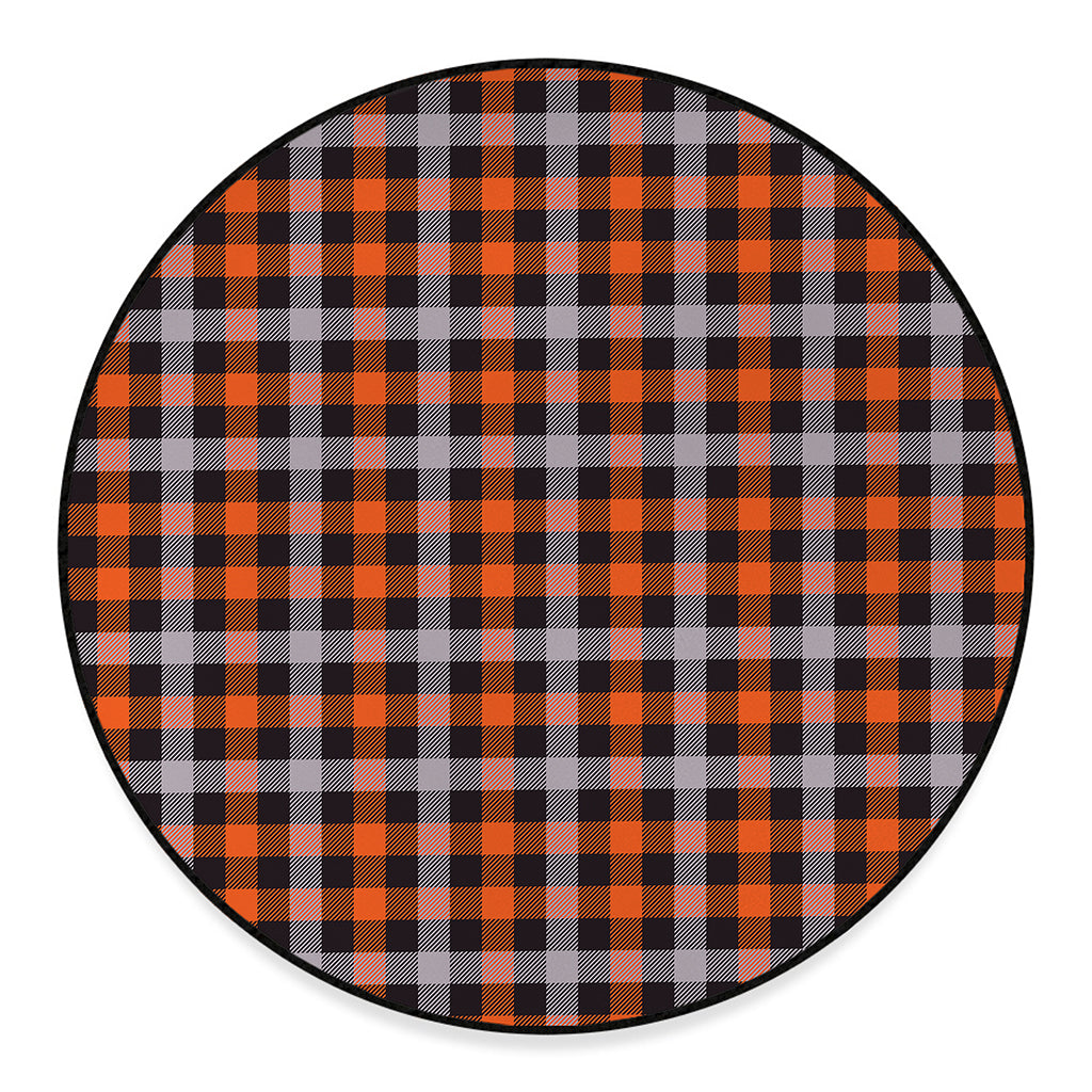Halloween Buffalo Plaid Print Round Floor Mat