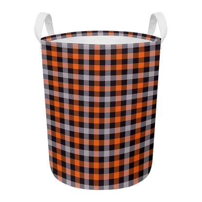 Halloween Buffalo Plaid Print Round Laundry Basket