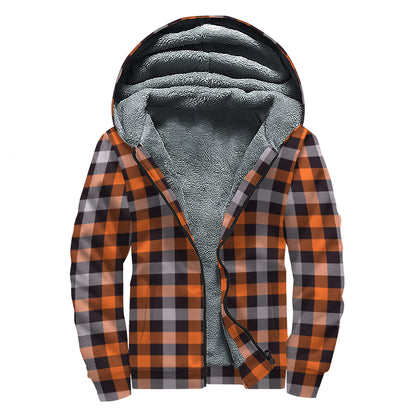 Halloween Buffalo Plaid Print Sherpa Lined Zip Up Hoodie