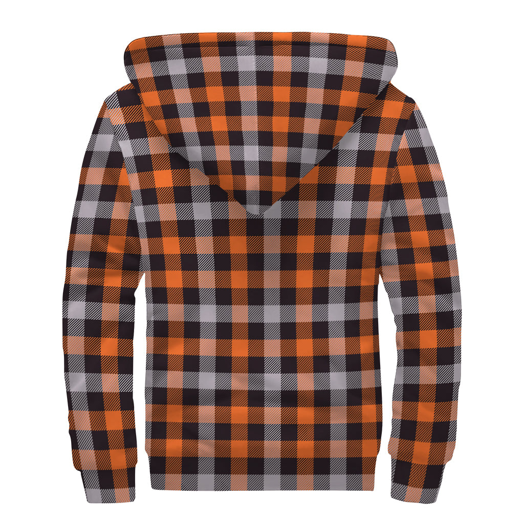 Halloween Buffalo Plaid Print Sherpa Lined Zip Up Hoodie