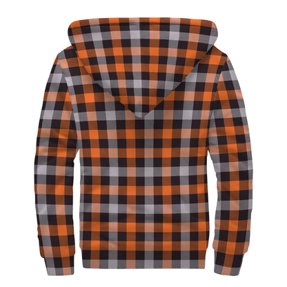 Halloween Buffalo Plaid Print Sherpa Lined Zip Up Hoodie