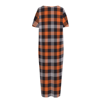 Halloween Buffalo Plaid Print Short Sleeve Long Nightdress