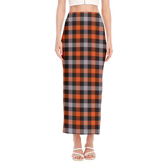 Halloween Buffalo Plaid Print Side Slit Maxi Skirt