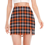 Halloween Buffalo Plaid Print Side Slit Mini Skirt